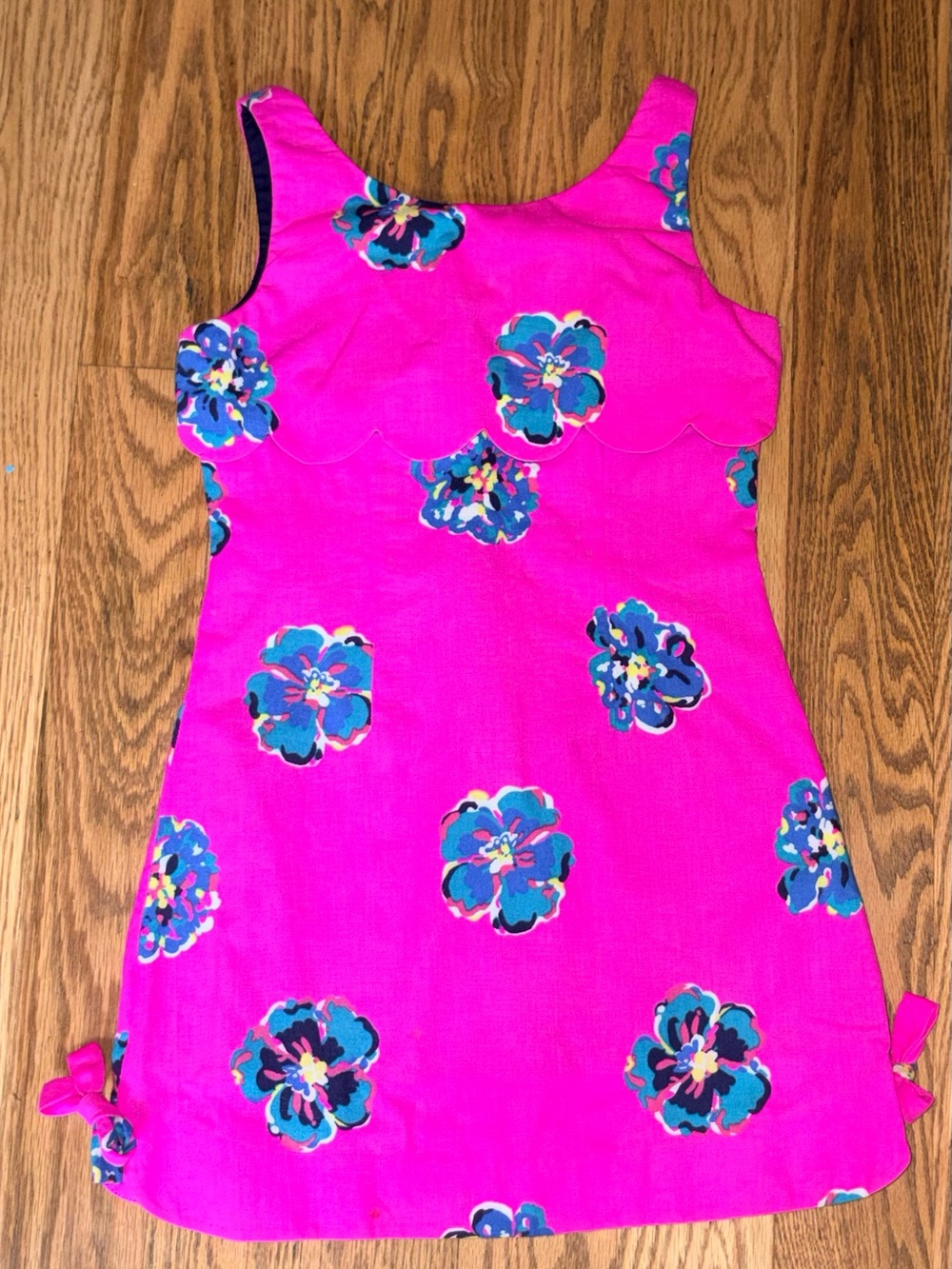 Lilly Pulitzer Scalloped Bodice Shift Dress Pink Floral Bow Hem - Size 8